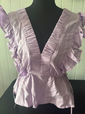 Lavender Ruffled V-Neck Blouse NWOT